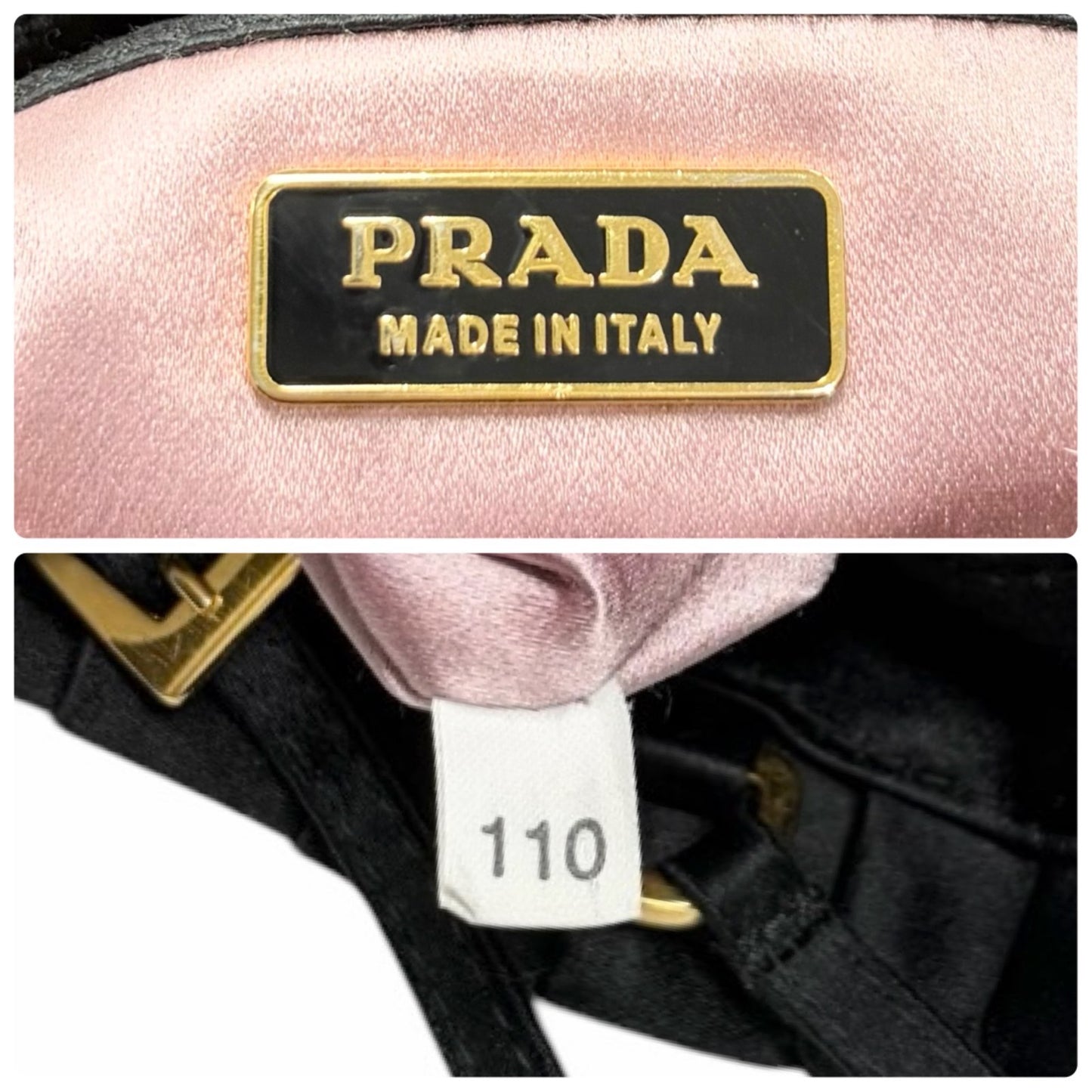 PRADA Vintage Logo Frill Mini Tote Bag Black Gold Satin Button 901834