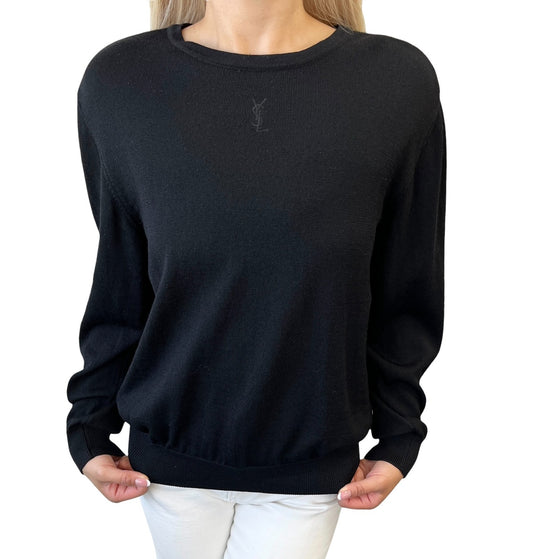 Yves Saint Laurent Vintage YSL Logo Knit Long Sleeve Top #M Black 901922