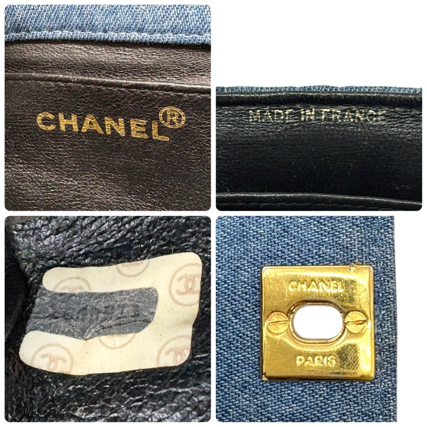 CHANEL Vintage CC Logo Turnlock Quilted Denim Flap Shoulder Bag Blue Gold