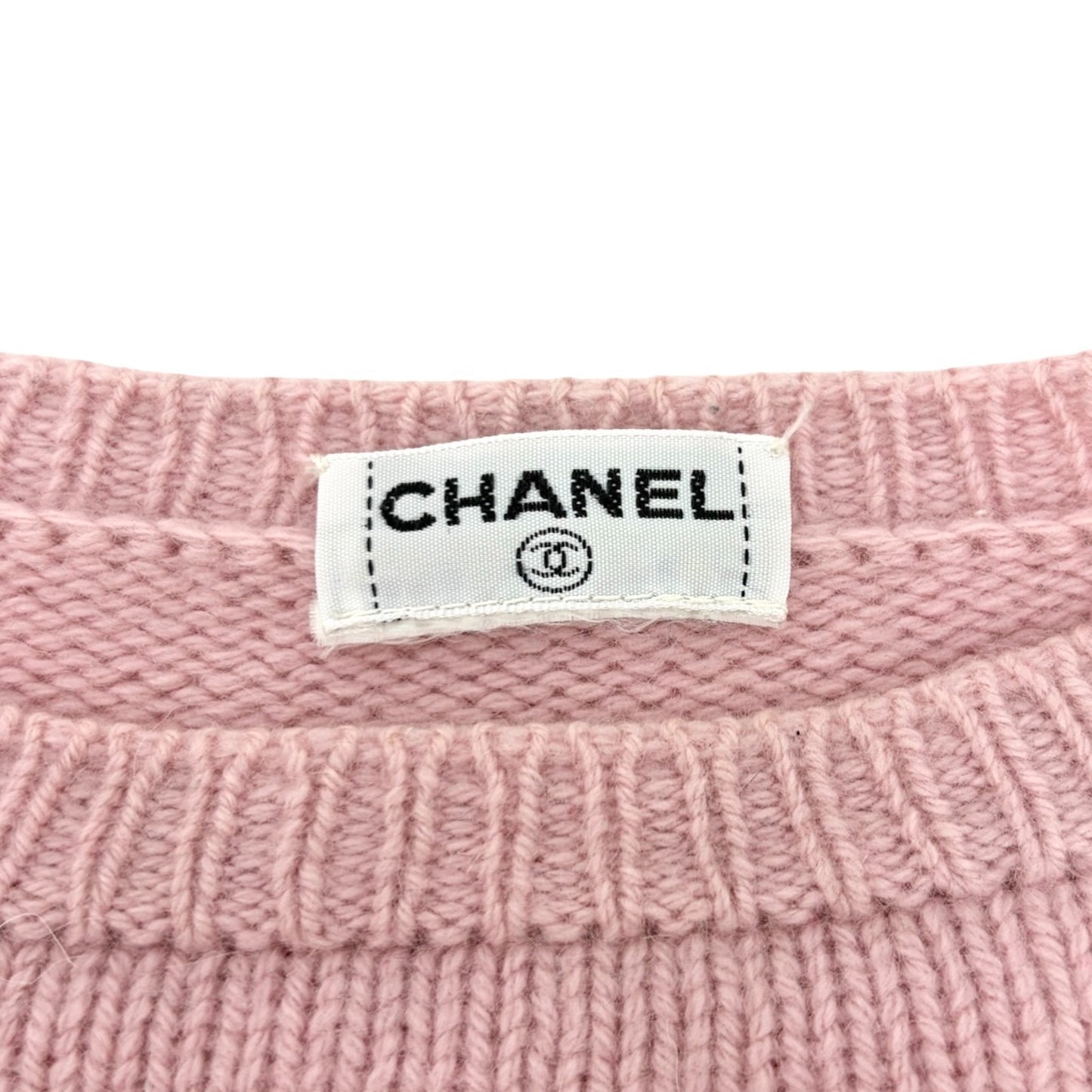 CHANEL Vintage 95A CC Logo Cashmere Knit Sweater Top Camellia #S Pink 902400