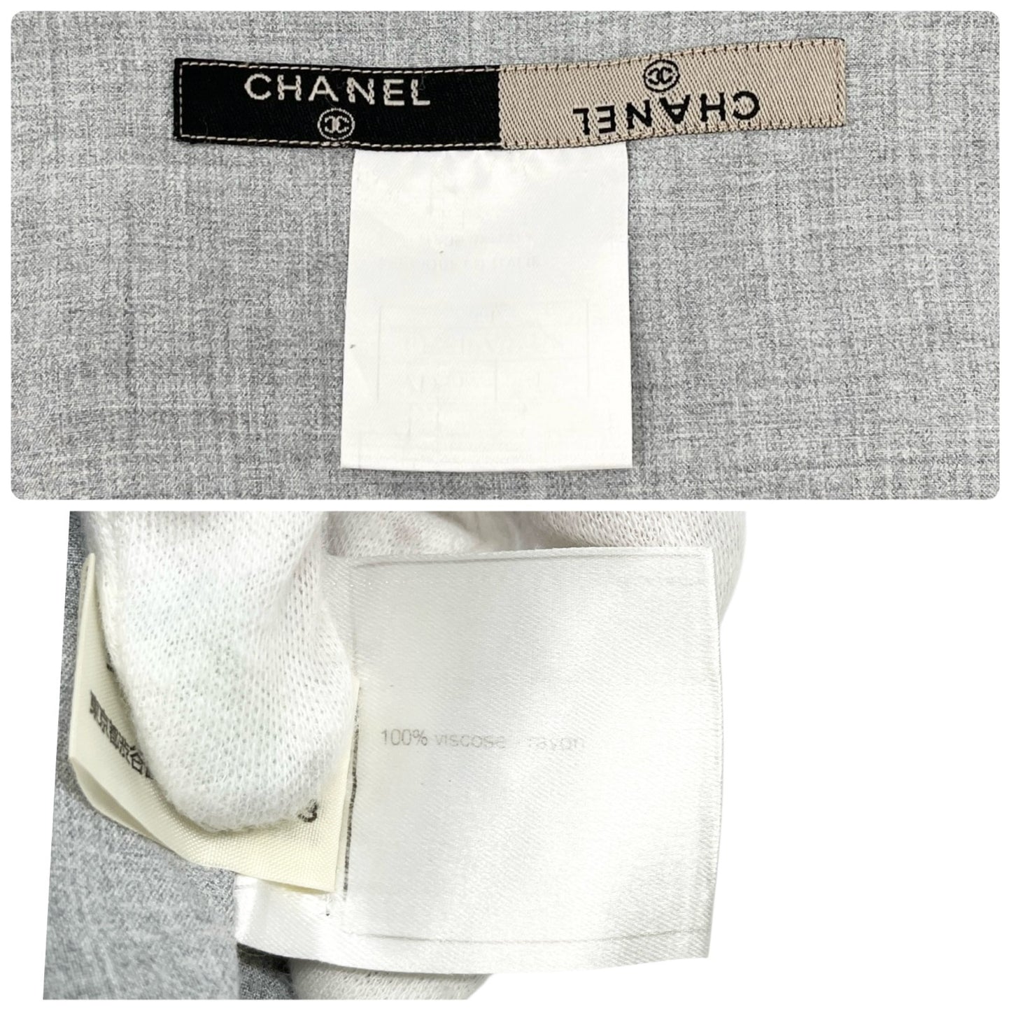 CHANEL Vintage 99P CC Logo Button Up Shirt #42 Blouse Top Pocket Gray Rayon