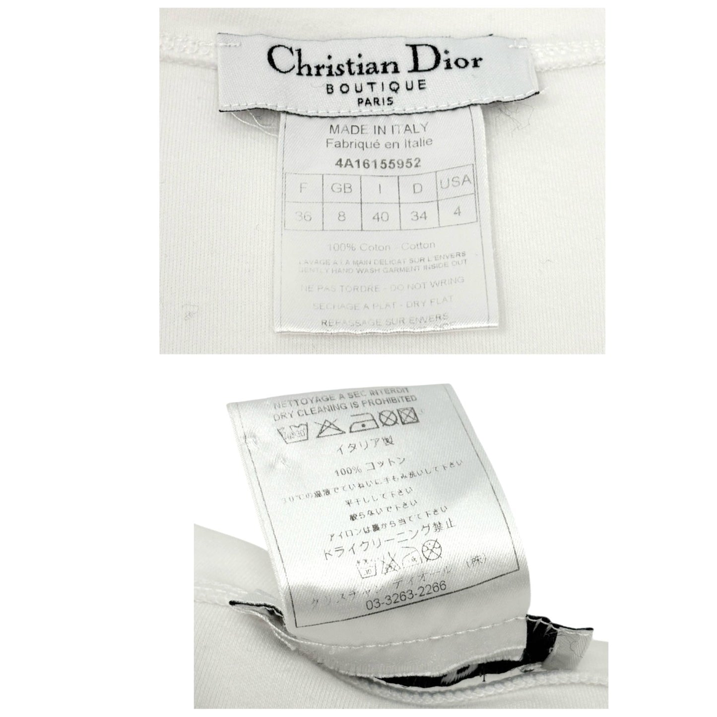 Christian Dior Vintage 2004 Dolls Logo V-neck T-shirt Top #36 White Cotton