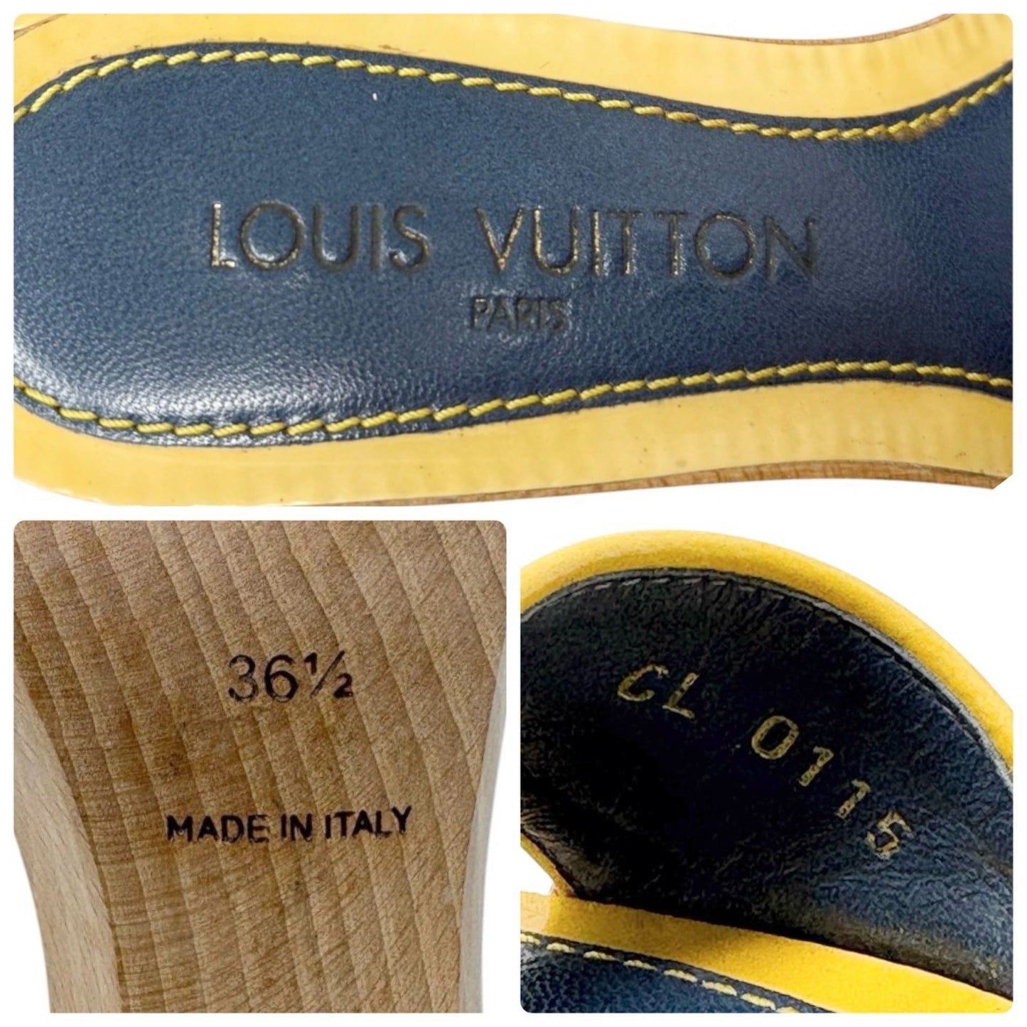 LOUIS VUITTON Vintage Monogram Denim Sandals #36-36.5 Blue Yellow Leather 901872