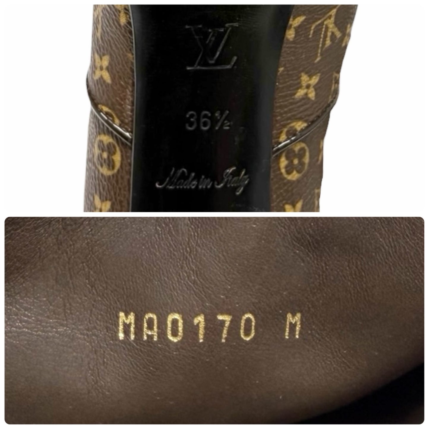 LOUIS VUITTON Vintage LV Monogram Long Boots #36.5 Heels Brown Black 902562