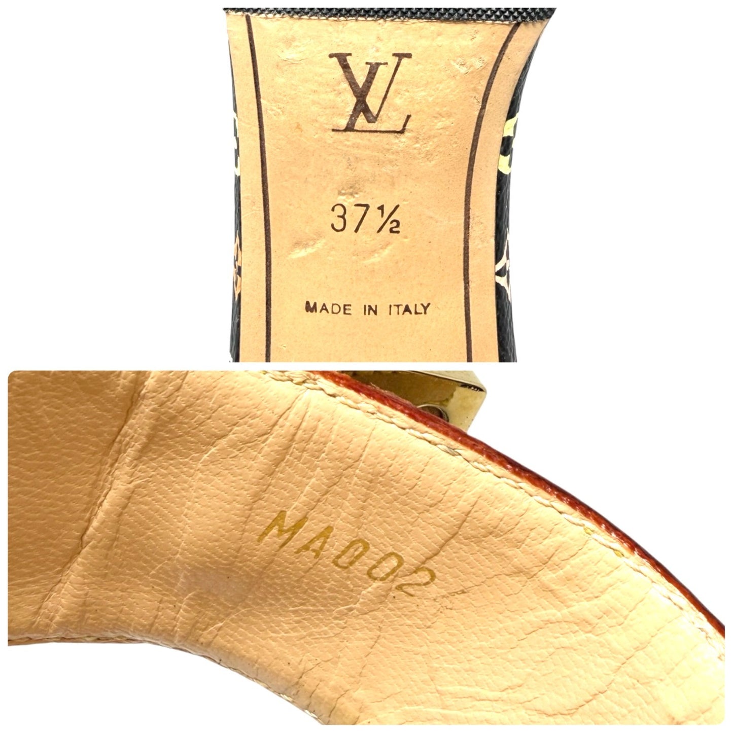 LOUIS VUITTON Vintage Monogram Multicolor Sandals Heels #37.5 Black Beige