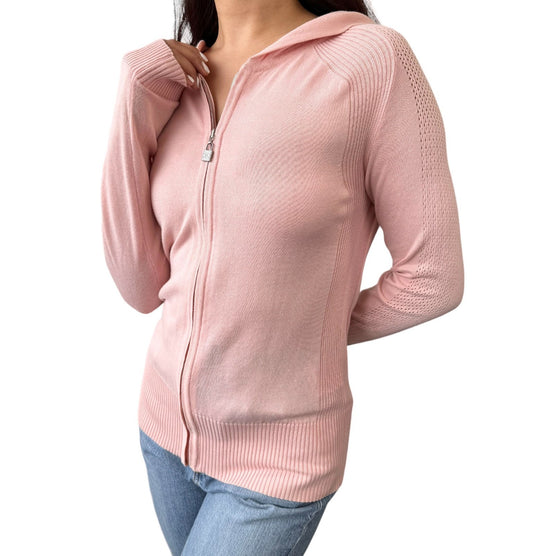 CHANEL Sport Vintage 08C CC Knit Zipped Jacket #38 Perforated Pink 902899