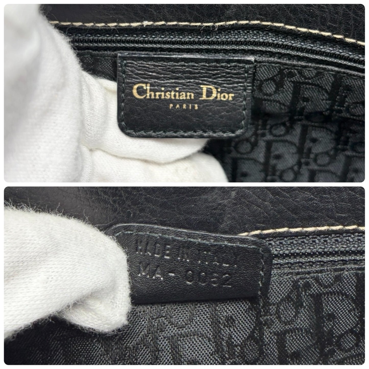 Christian Dior Vintage 2002 Double Saddle Leather Shoulder Bag Black Stitch