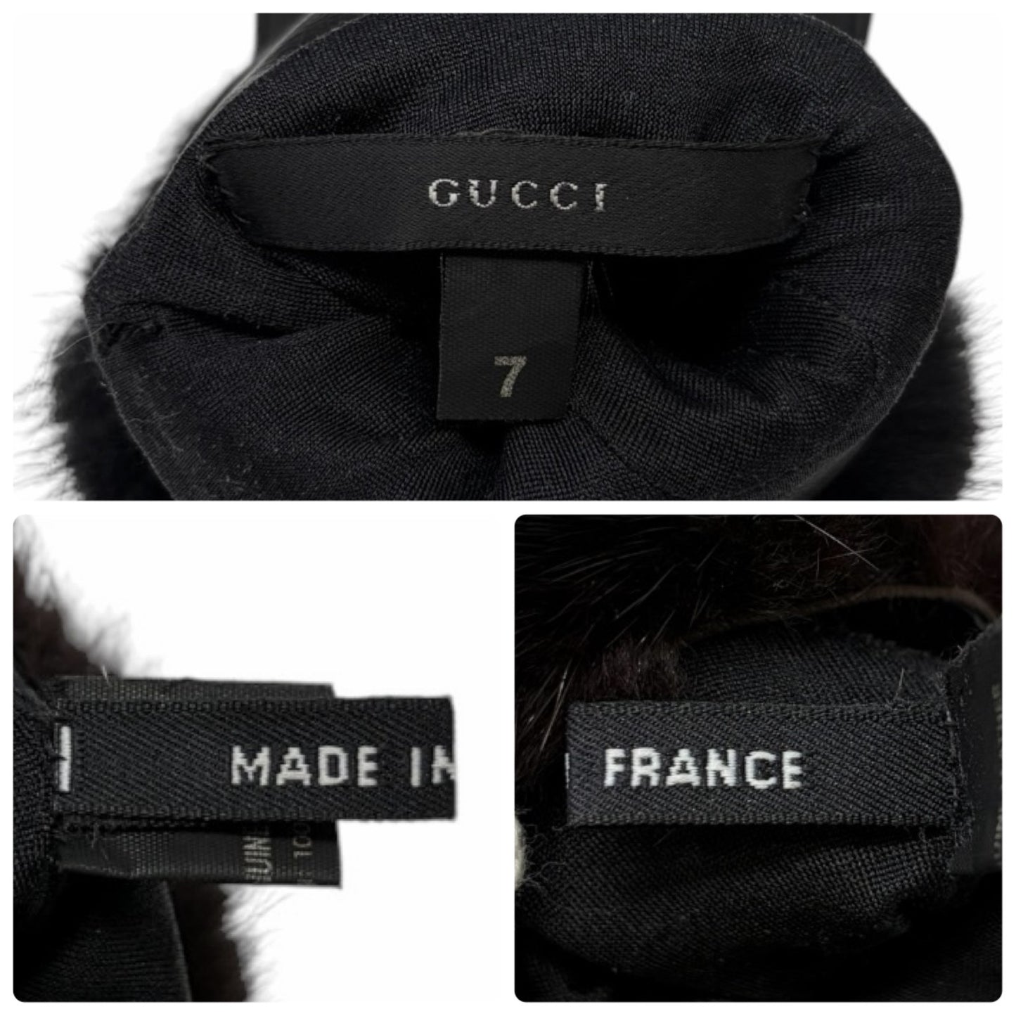 GUCCI Vintage Horsebit Fur Trim Lambskin Leather Gloves #7 Black Silver 902097