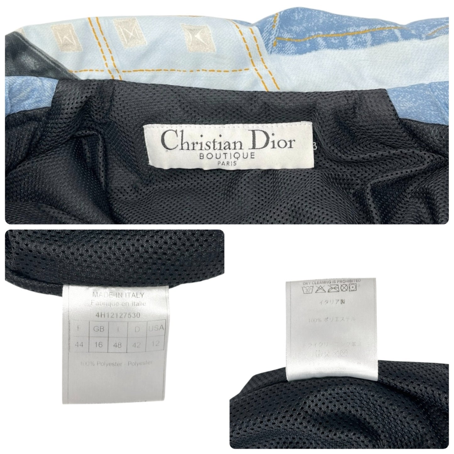 Christian Dior Vintage 2004 Logo Puffer Jacket Zip #44 Black Blue White Pocket