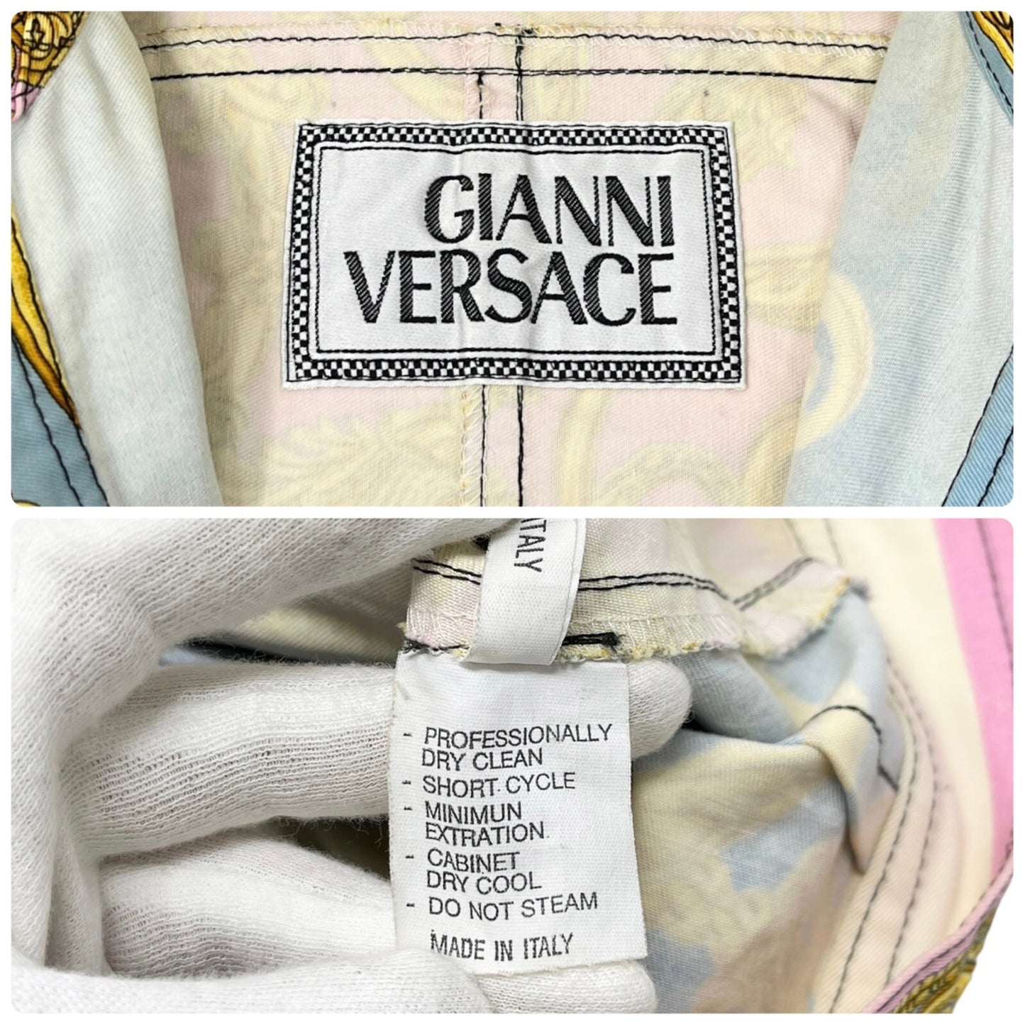 GIANNI VERSACE Vintage 1992 Medusa Baroque Denim Jacket Pink Blue Gold Rank AB