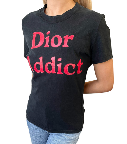 Christian Dior Vintage 2002 Addict Big Logo T-shirt Top #42 Black Red 902214