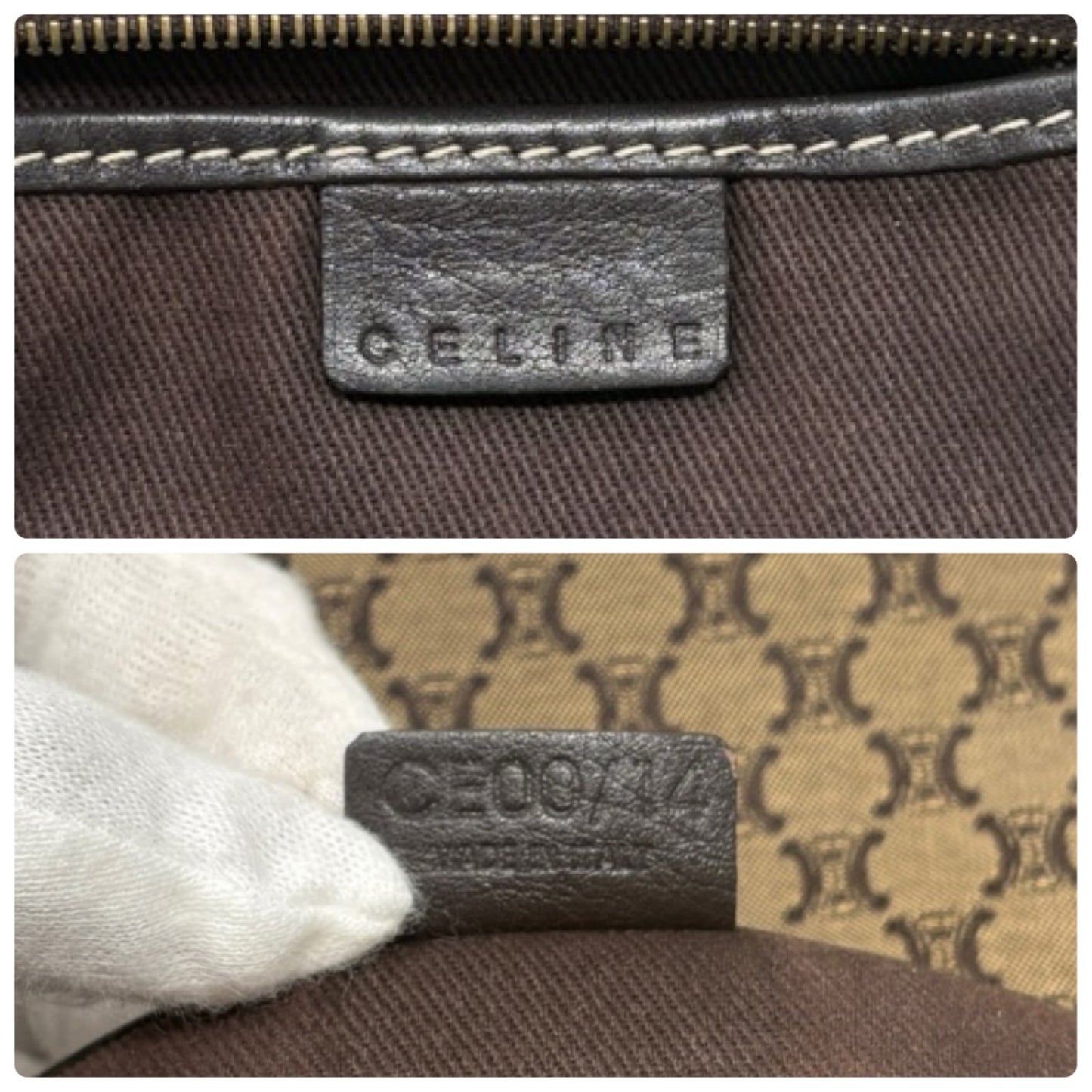 CELINE Vintage Macadam Logo Mini Shoulder Bag Brown Canvas Leather 902291