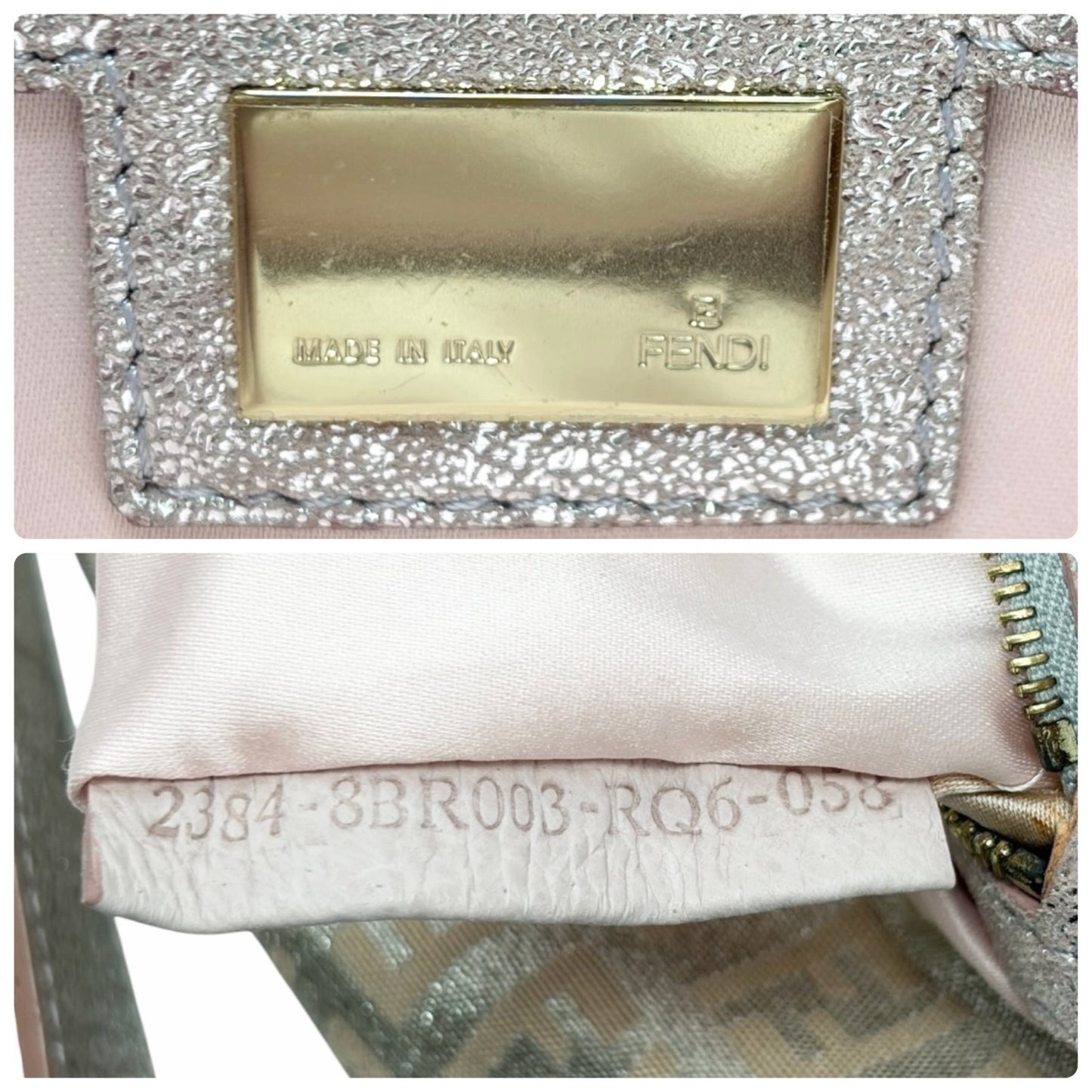 FENDI Vintage FF Logo Zucchino Mamma Baguette Glitter Shoulder Bag Pink 902262