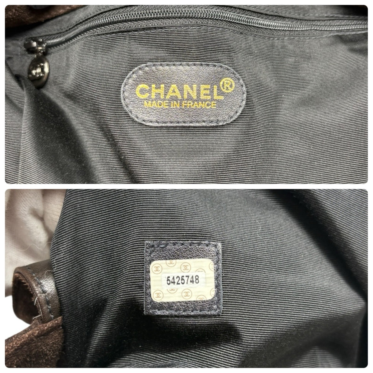 CHANEL Vintage Stitch CC Logo Suede Tote Shoulder Bag Dark Brown 902336