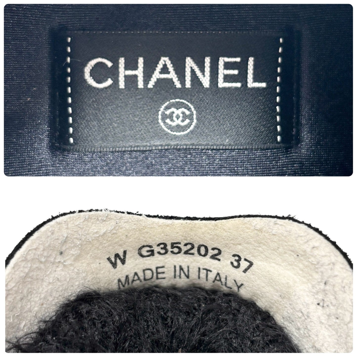 CHANEL Vintage G35202 CC Logo Socks Sneakers #37 Shoes Black White Suede