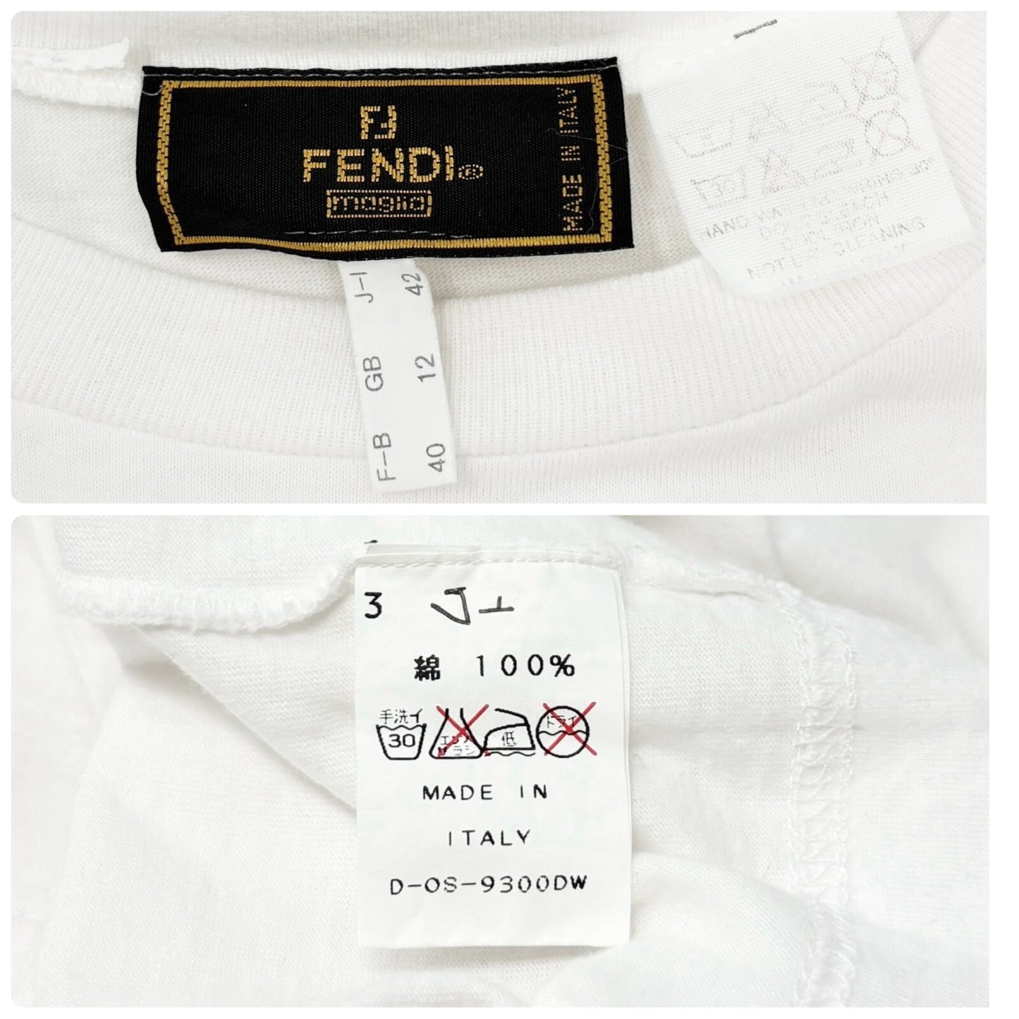 FENDI Vintage Big Logo Oversized T-shirt #42 Short Sleeve Top White Black Cotton