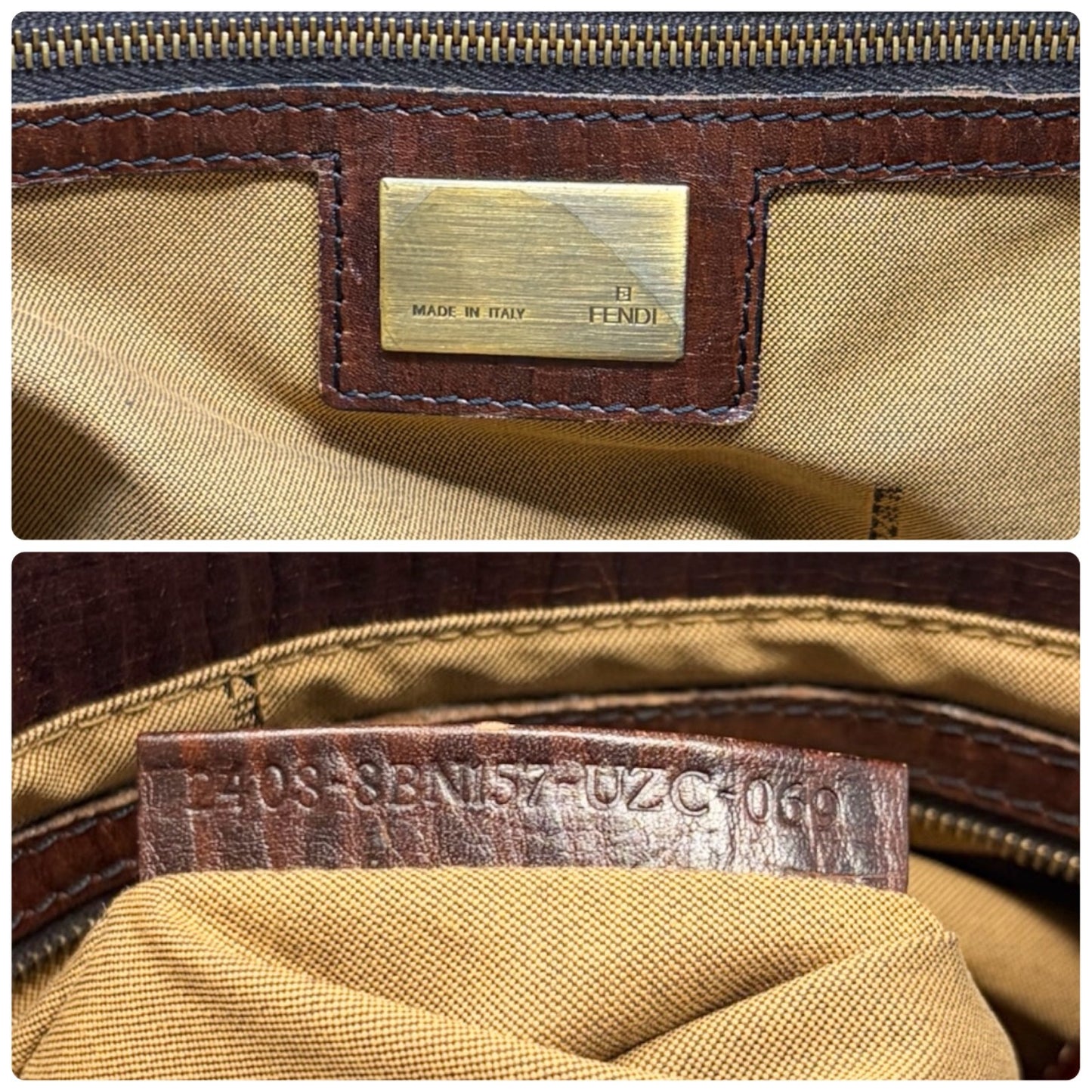 FENDI Vintage FF Logo Zucca Etniko Shoulder Bag Brown Gold Velour Leather