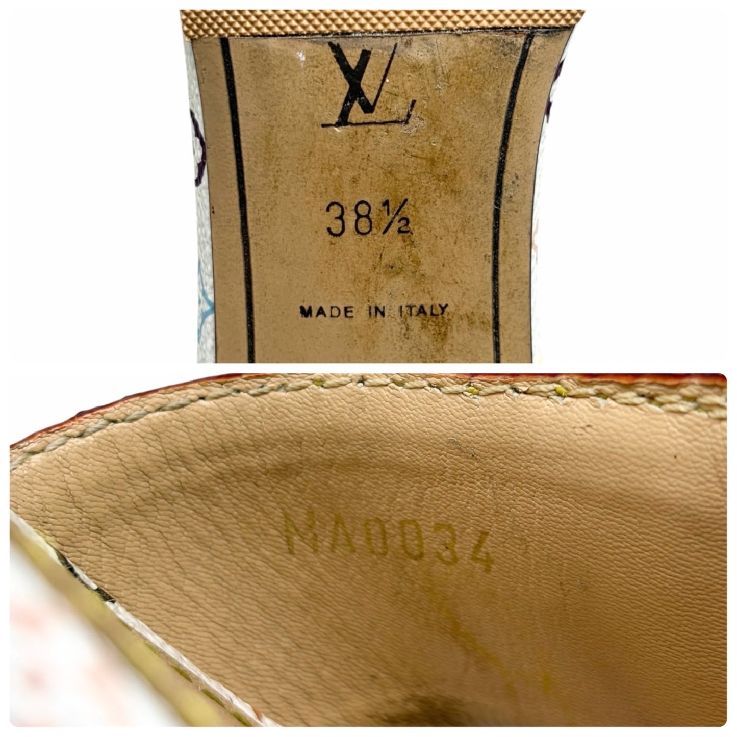 LOUIS VUITTON Vintage Monogram Multicolor Sandals Heels #38.5 White 902237