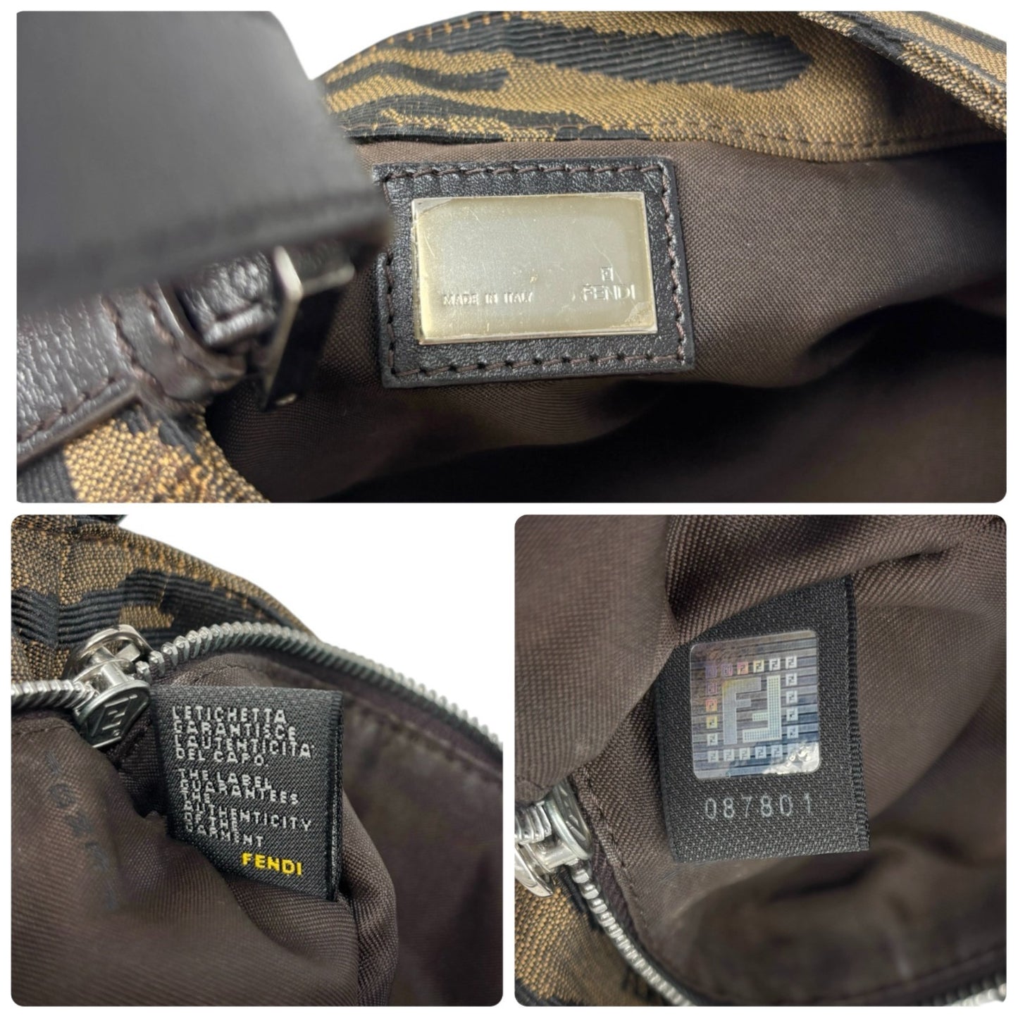 FENDI Vintage FF Logo Mamma Baguette Hobo Shoulder Bag Brown Cotton 902574