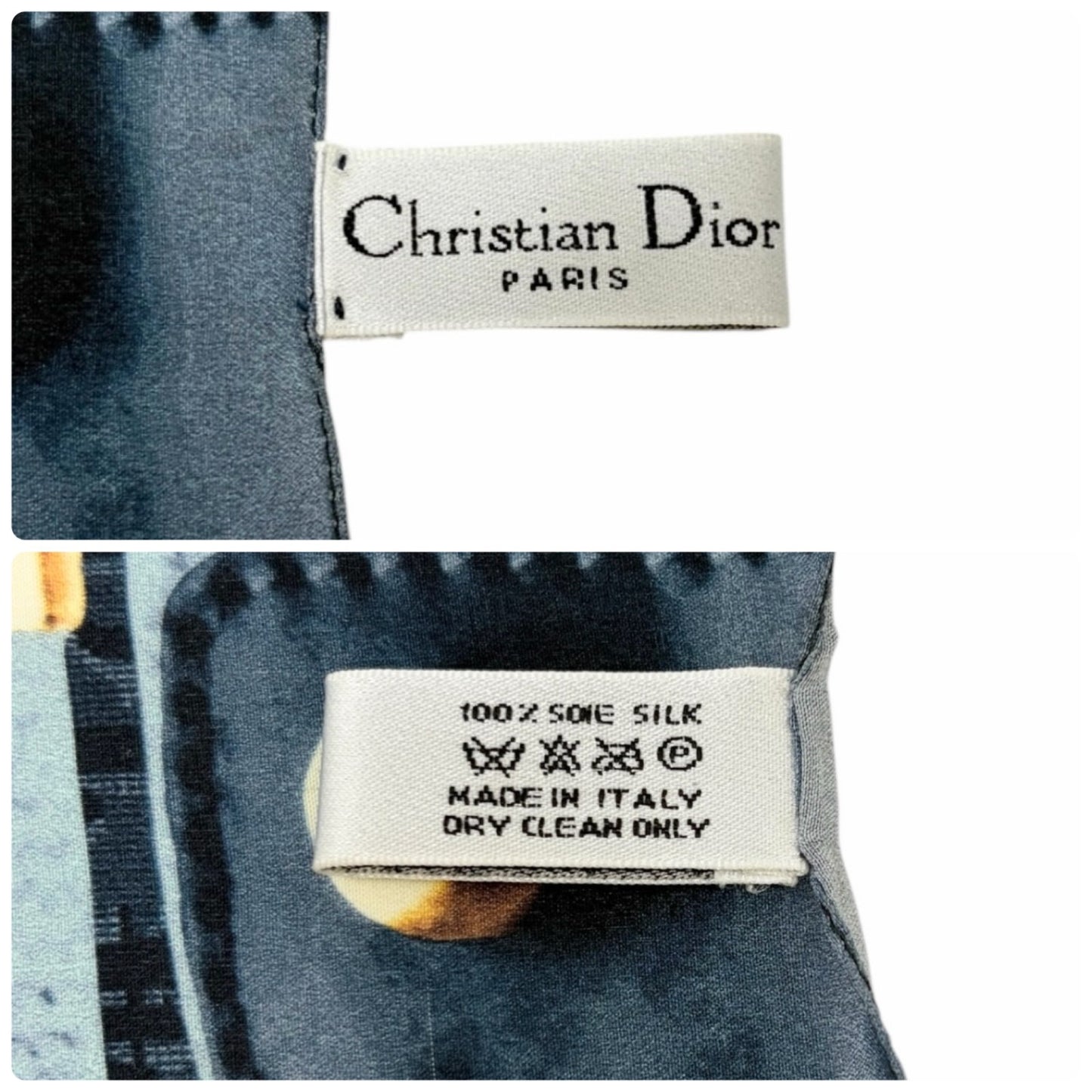 Christian Dior Vintage Trotter Monogram Logo Silk Wrap Scarf Blue Gold 902227