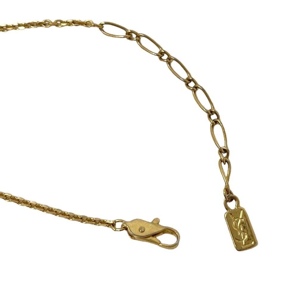 Yves Saint Laurent Vintage Necklace YSL Logo Rhinestone Chain Gold RankAB