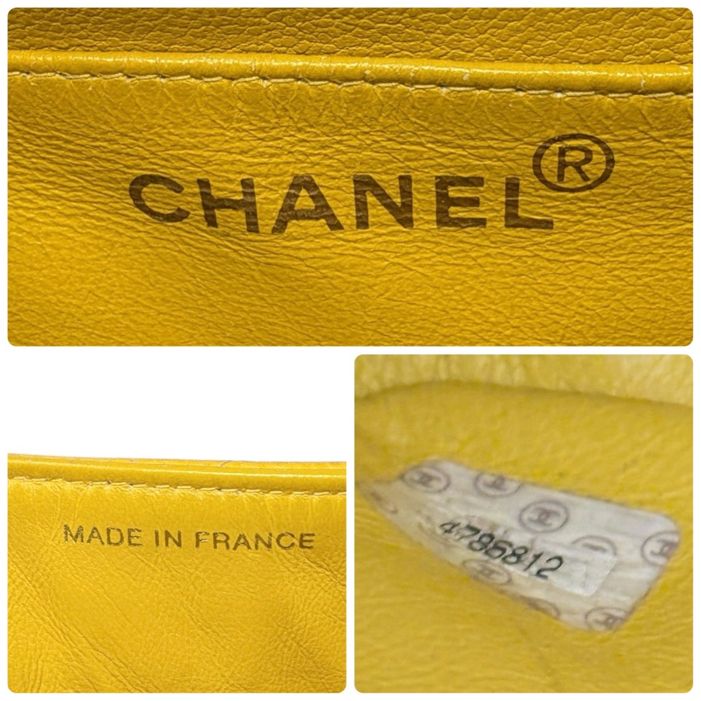 CHANEL Vintage CC Logo Turnlock Quilted Flap Shoulder Bag Yellow Gold Leather