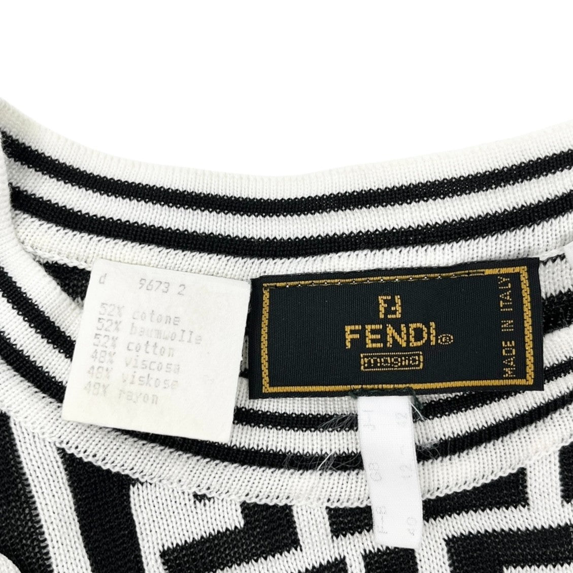 FENDI Vintage Zucca Knit Top T-shirt #40 White Black Monogram Short Sleeve