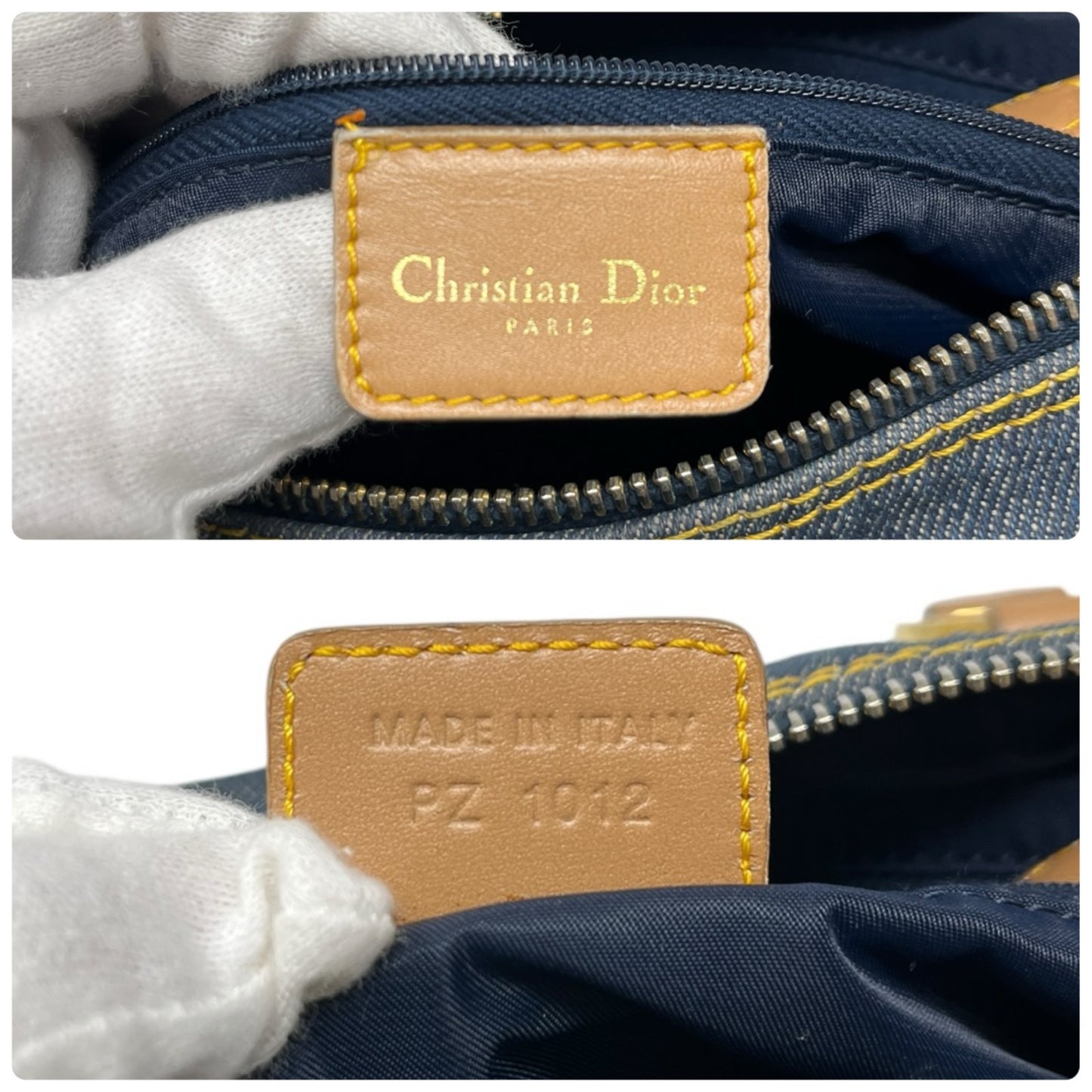 Christian Dior Vintag 2002 D Charm Denim Mini Boston Bag Blue Beige Gold