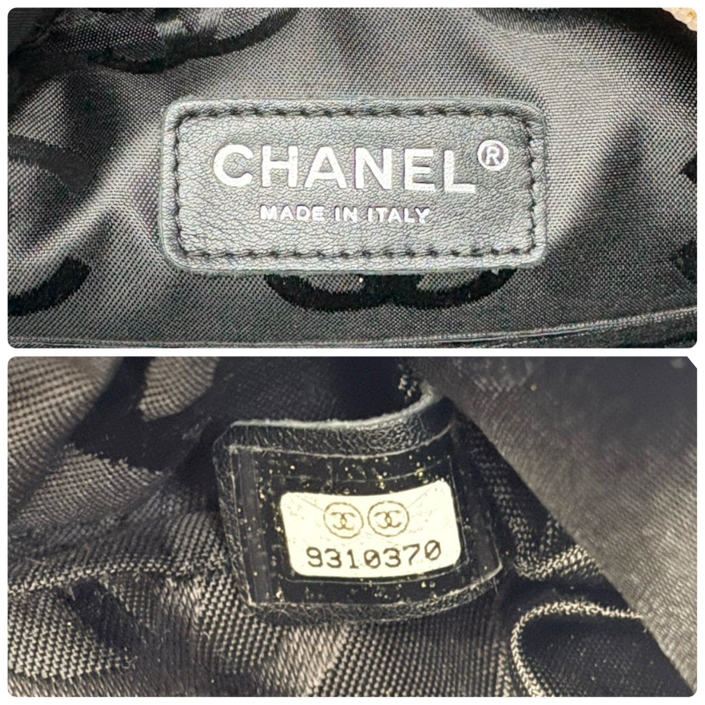 CHANEL Vintage Cambon Line CC Logo Quilted Shoulder Bag Beige Black Leather