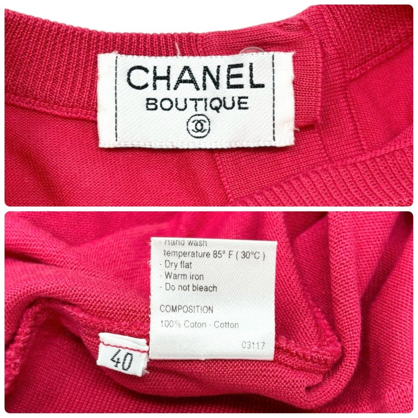 CHANEL Vintage CC Logo Button Knit Top #40 Short Sleeve Pink Rank AB