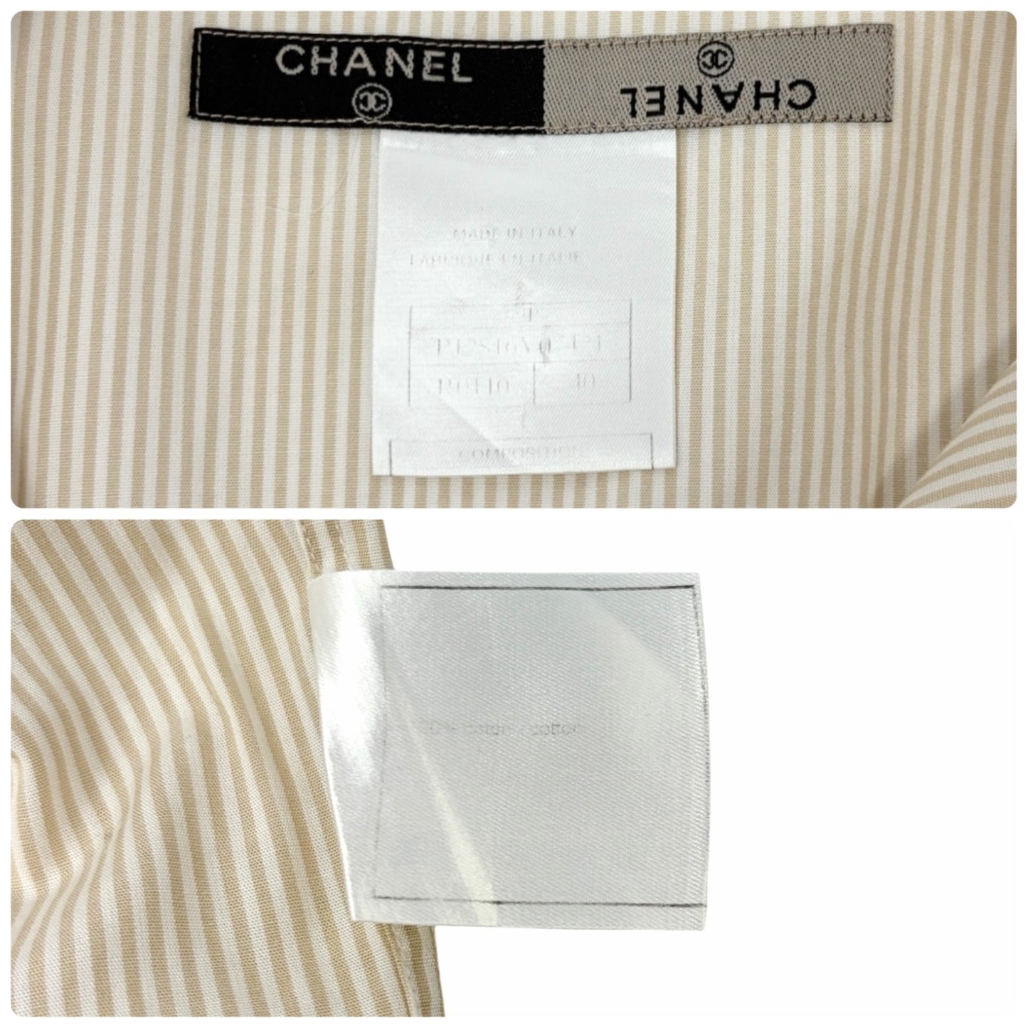 CHANEL Vintage 99P CC Logo Button Up Shirt Top Short Sleeve #40 Beige Pocket
