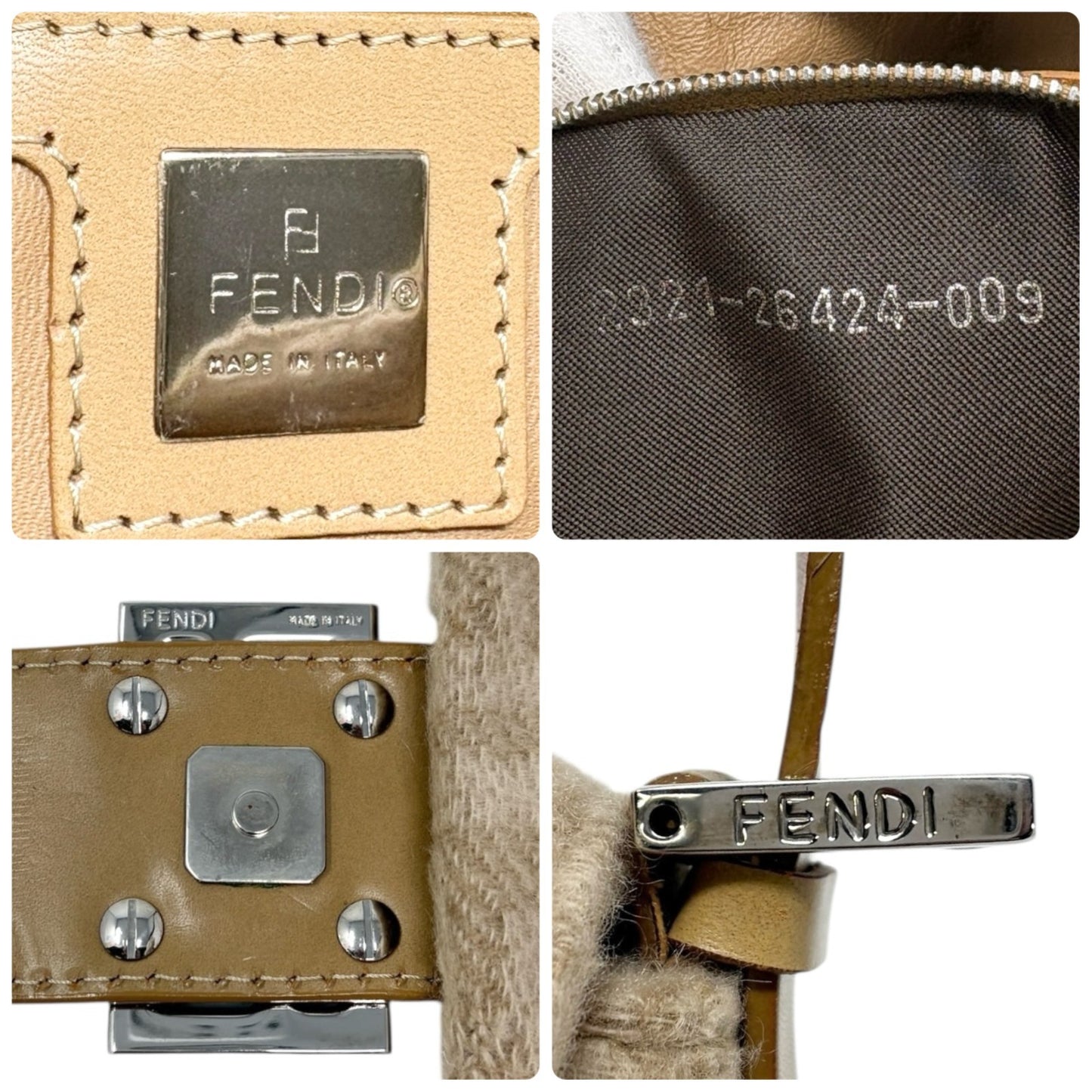 FENDI Vintage Zucca Monogram Wool Knit Mamma Baguette Shoulder Bag Beige