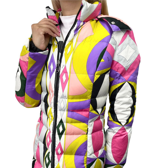 EMILIO PUCCI Vintage Geometric Print Puffer Jacket Coat #36 Multicolor 902812