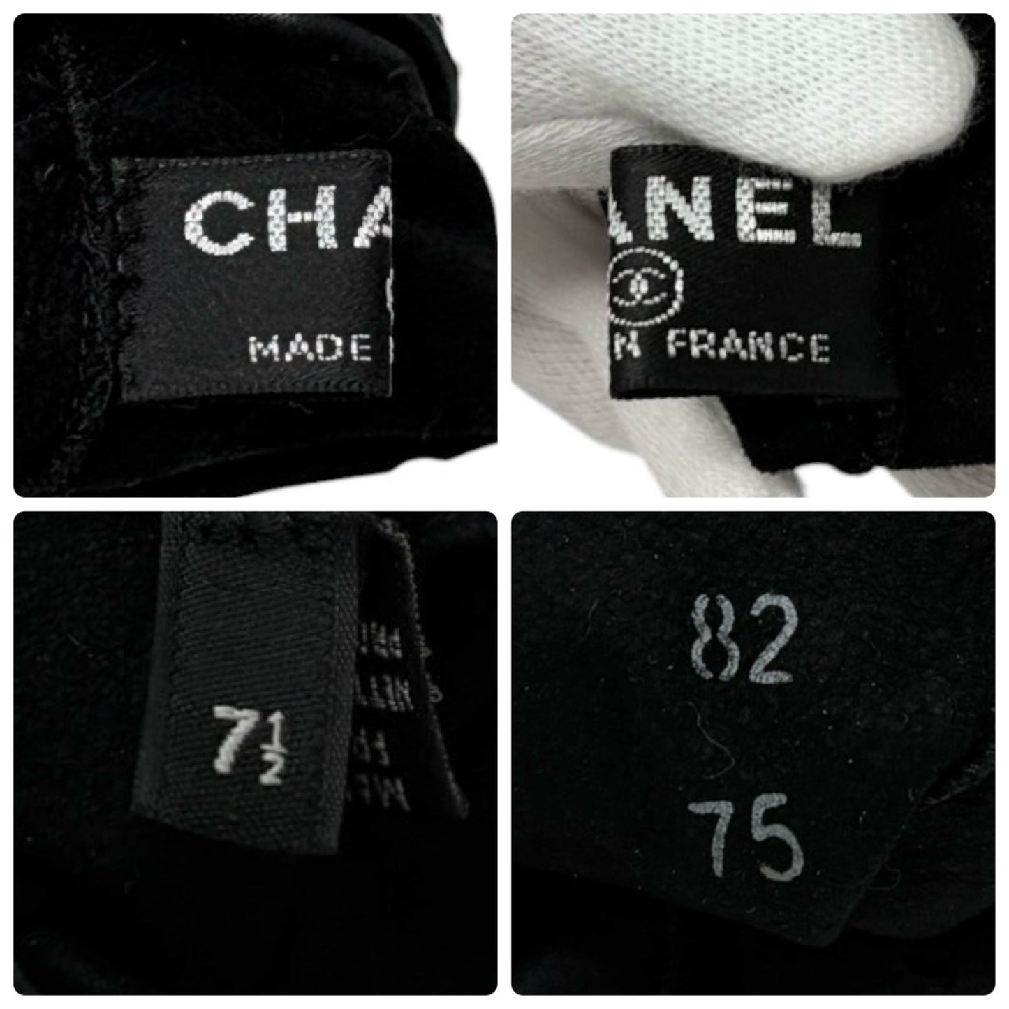 CHANEL Vintage CC Logo Chain Leather Perforated Gloves #7.5 Black Silver 901842