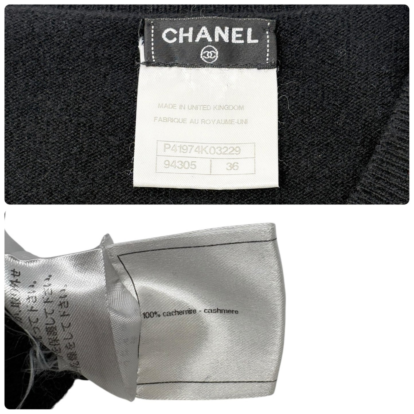 CHANEL Vintage CC Logo Turnlock Cashmere Ribbed Sweater Knit Top #36 Black