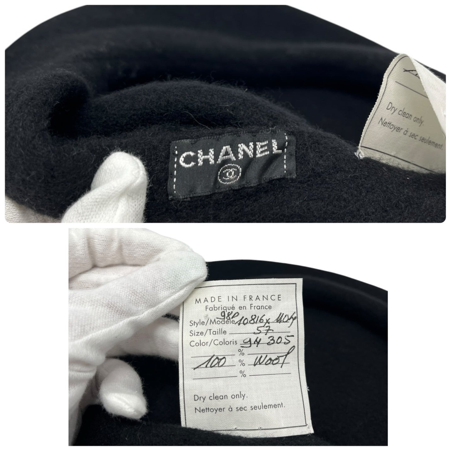 CHANEL Vintage CC Logo Beret Hat Black Fashion Accessory Wool Knit Cap 902224