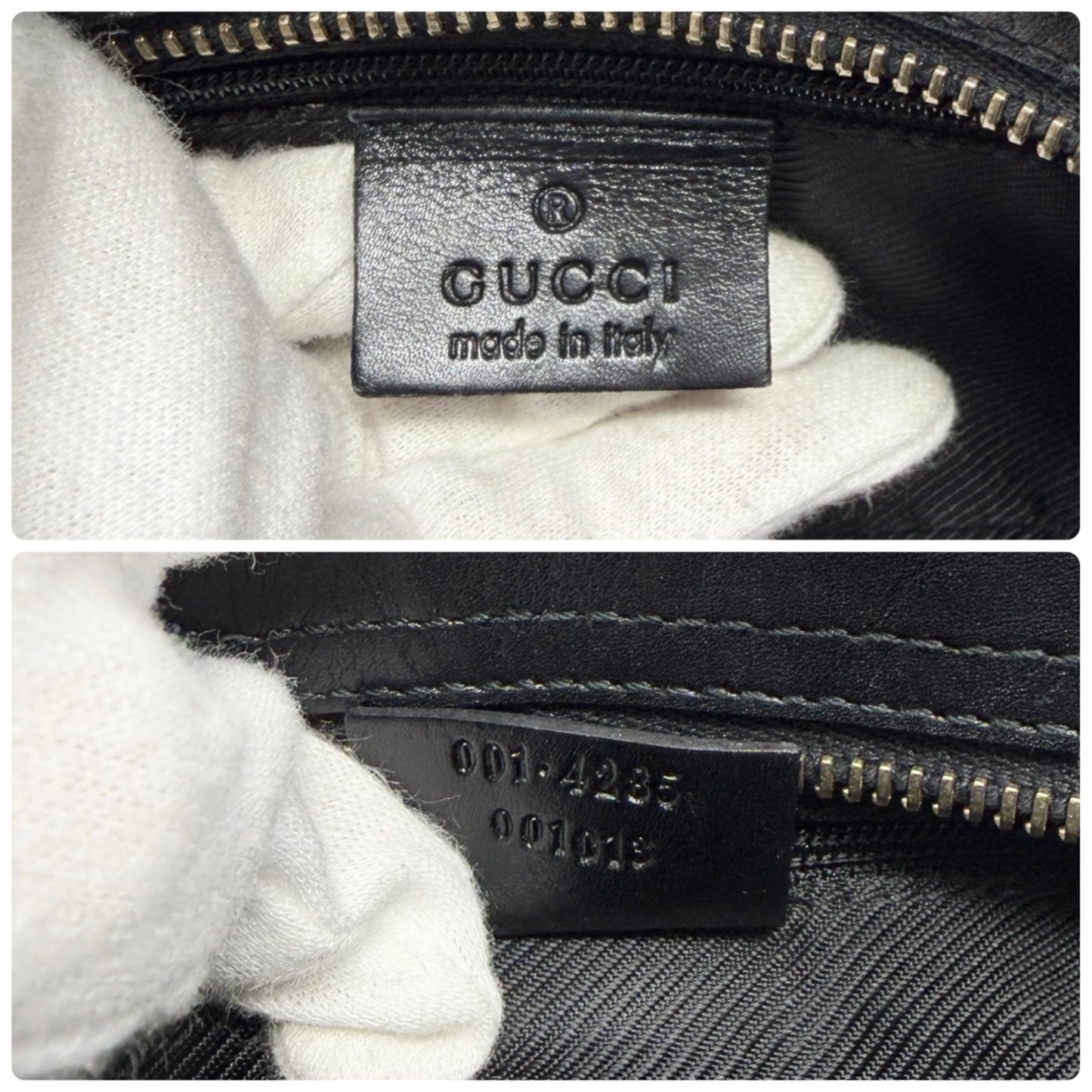 GUCCI Vintage GG Monogram Logo Canvas Pochette Mini Bag Dark Blue Gold Leather