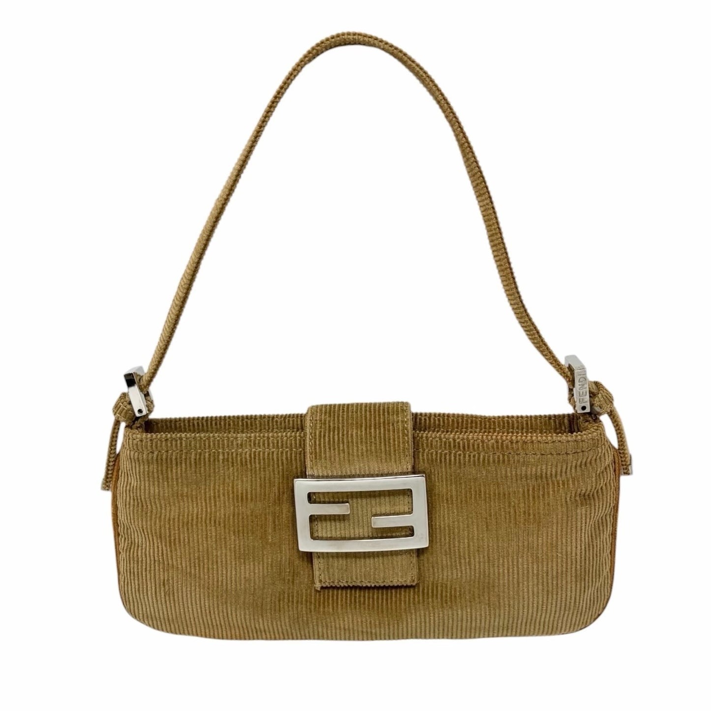 FENDI Vintage FF Logo Corduroy Mamma Baguette Shoulder Mini Bag Light Brown Zip