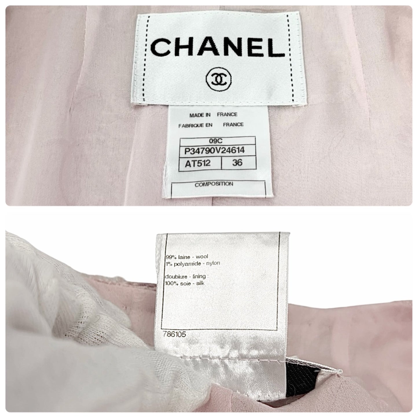 CHANEL Vintage 09C CC Heart Logo Button Tweed Jacket #36 Pink Wool 902019