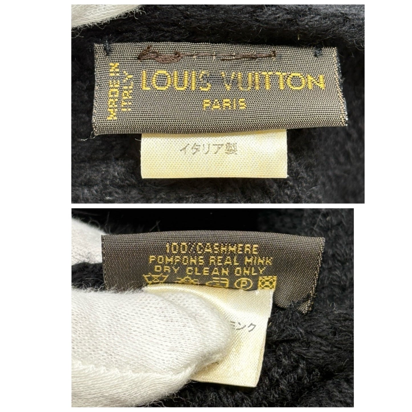 LOUIS VUITTON Vintage Monogram Escharpe Fur Scarf Shawl Black Cashmere Logo