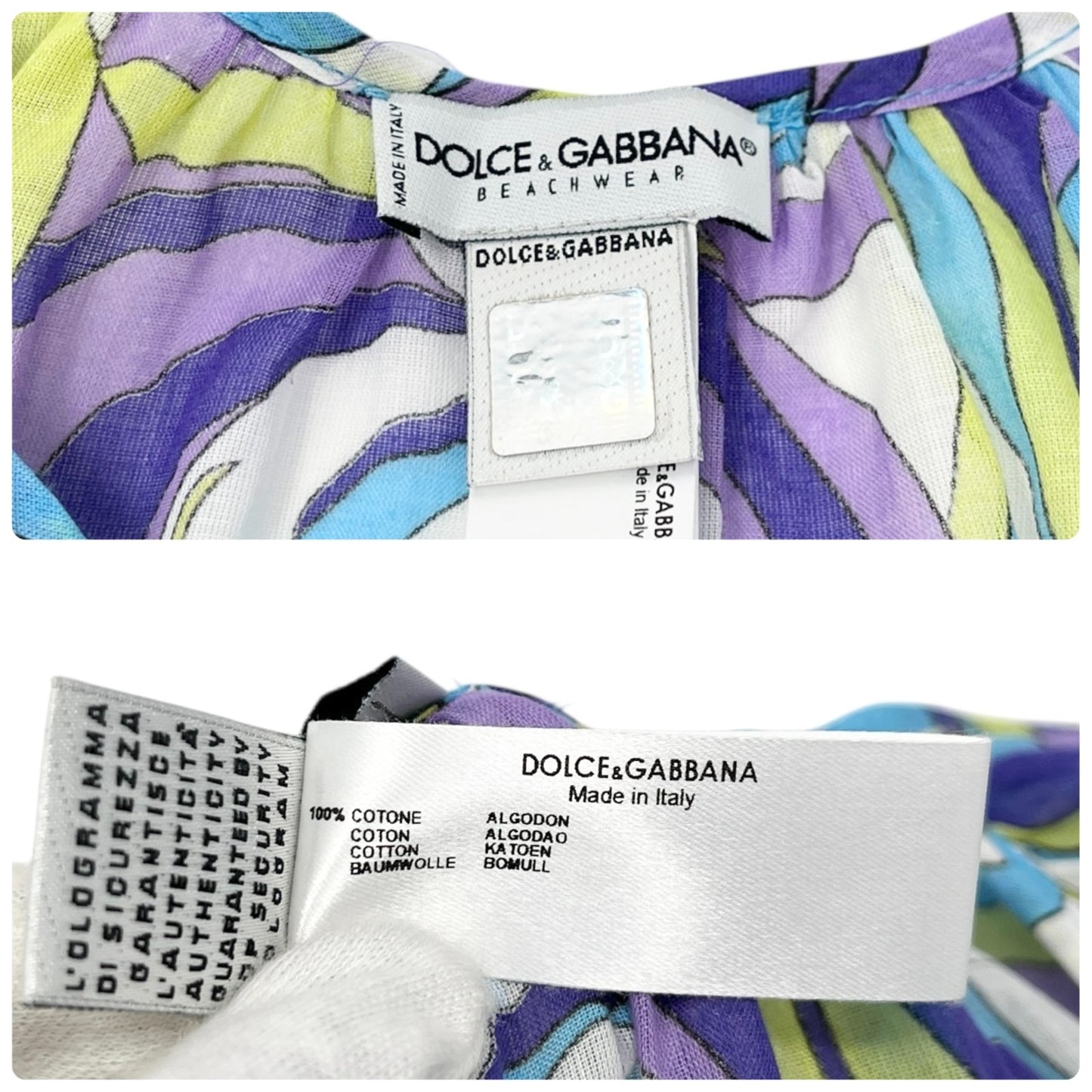 DOLCE&GABBANA Vintage D&G Logo Tunic Dress Top Multicolor Blue Green Cotton