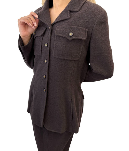 CHANEL Vintage 95A Tweed Suits Jacket Skirt #40 Wool Button Brown Gold