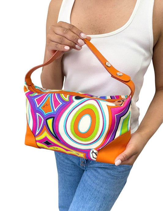 EMILIO PUCCI Vintage Logo Geometric Print Bag Orange Multicolor 901875