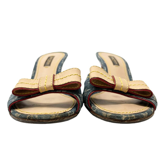 LOUIS VUITTON Vintage LV Monogram Logo Denim Sandals Heels #35.5-36 Blue Beige