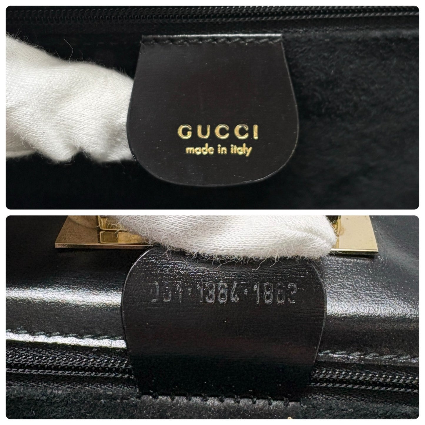 GUCCI Vintage G Square Logo Shoulder Bag Handbag Black Gold Suede Leather 902582