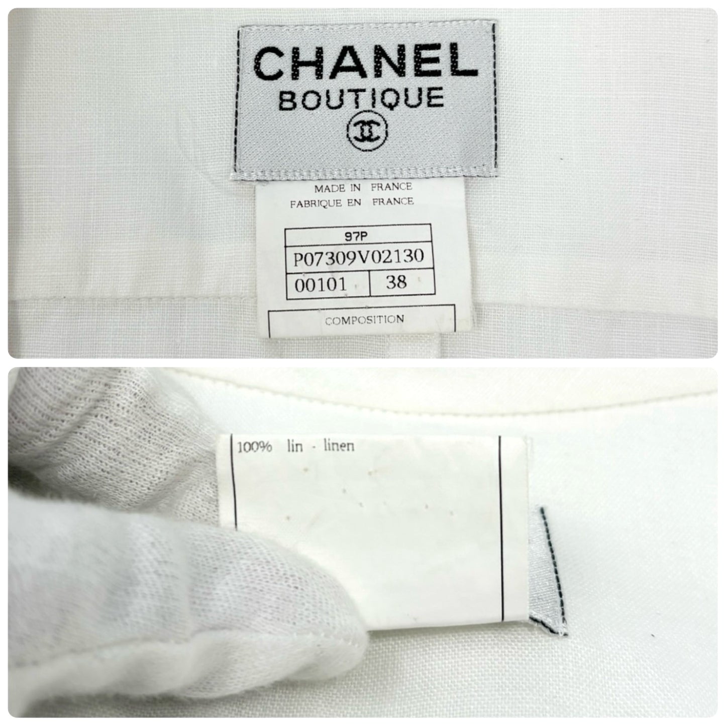 CHANEL Vintage 97P CC Logo Button Linen Shirt Dress One-piece #38 White