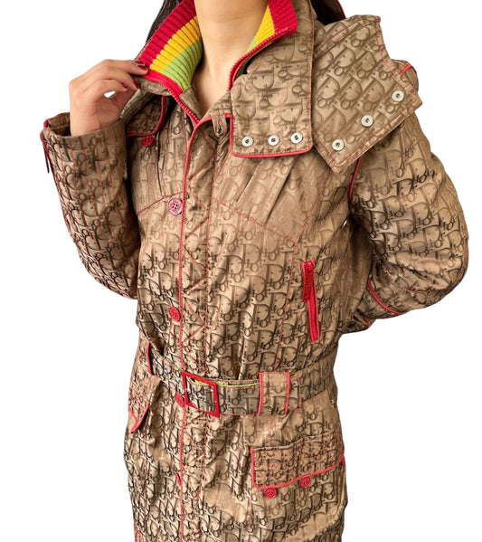 Christian Dior Vintage Trotter Monogram Rasta Coat #38 Hoodie Brown Rank AB+