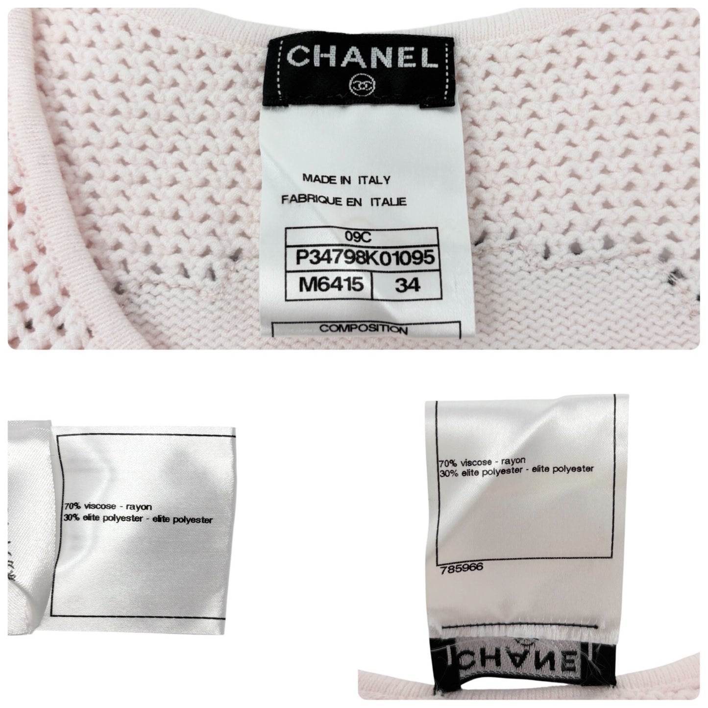 CHANEL Vintage 09C CC Logo Miami Tank Top #34 Knit Pink Black Rayon Crochet