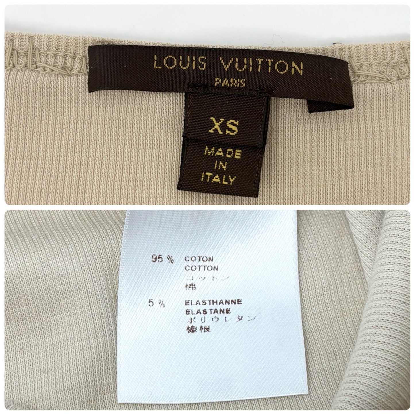 LOUIS VUITTON Vintage Beads Knit Long Sleeve Top T-shirt #XS Beige 901990