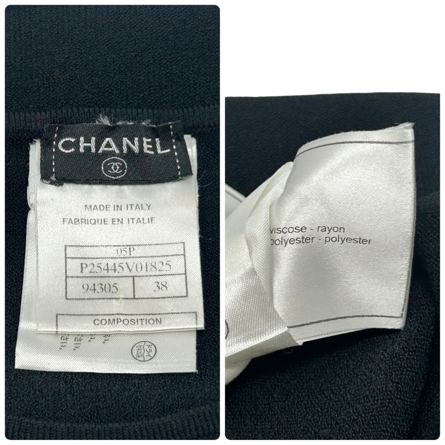 CHANEL Vintage 05P CC Camellia Logo T-shirt Top #38 Black Short Sleeve Viscose